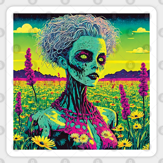 Zombie Woman in a Field Sticker by Rosey Elisabeth